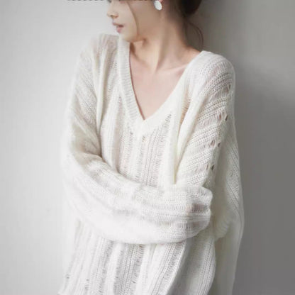 Damen Grobstrickpullover V-Ausschnitt Lässig Eveloria