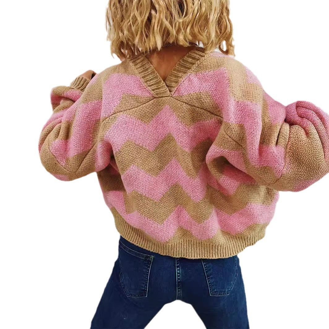 Damen Strickjacke Chevron-Muster Breite Ärmel Eveloria