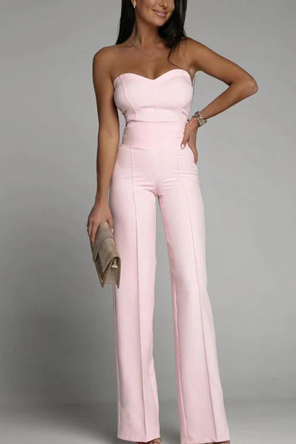 Damen Jumpsuit Schulterfrei Weites Bein Eveloria