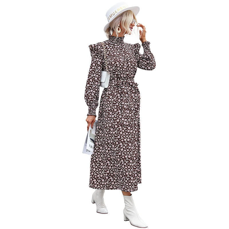 Damen Maxikleid Floralmuster Rüschen A-Linie