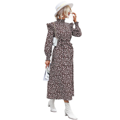 Damen Maxikleid Floralmuster Rüschen A-Linie