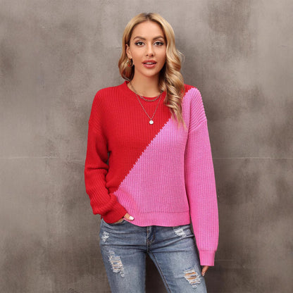 Damen Pullover Asymmetrisches Farbblockdesign Eveloria