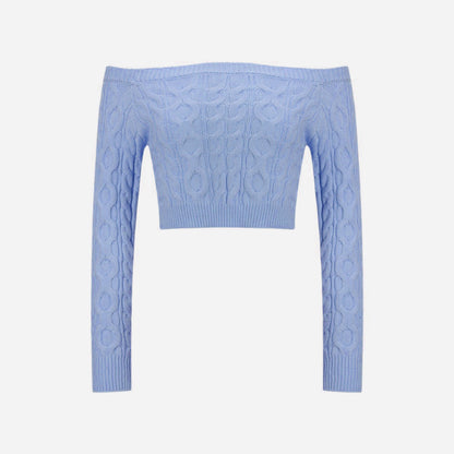 Damen Strickpullover Off-Shoulder Zopfmuster Eveloria