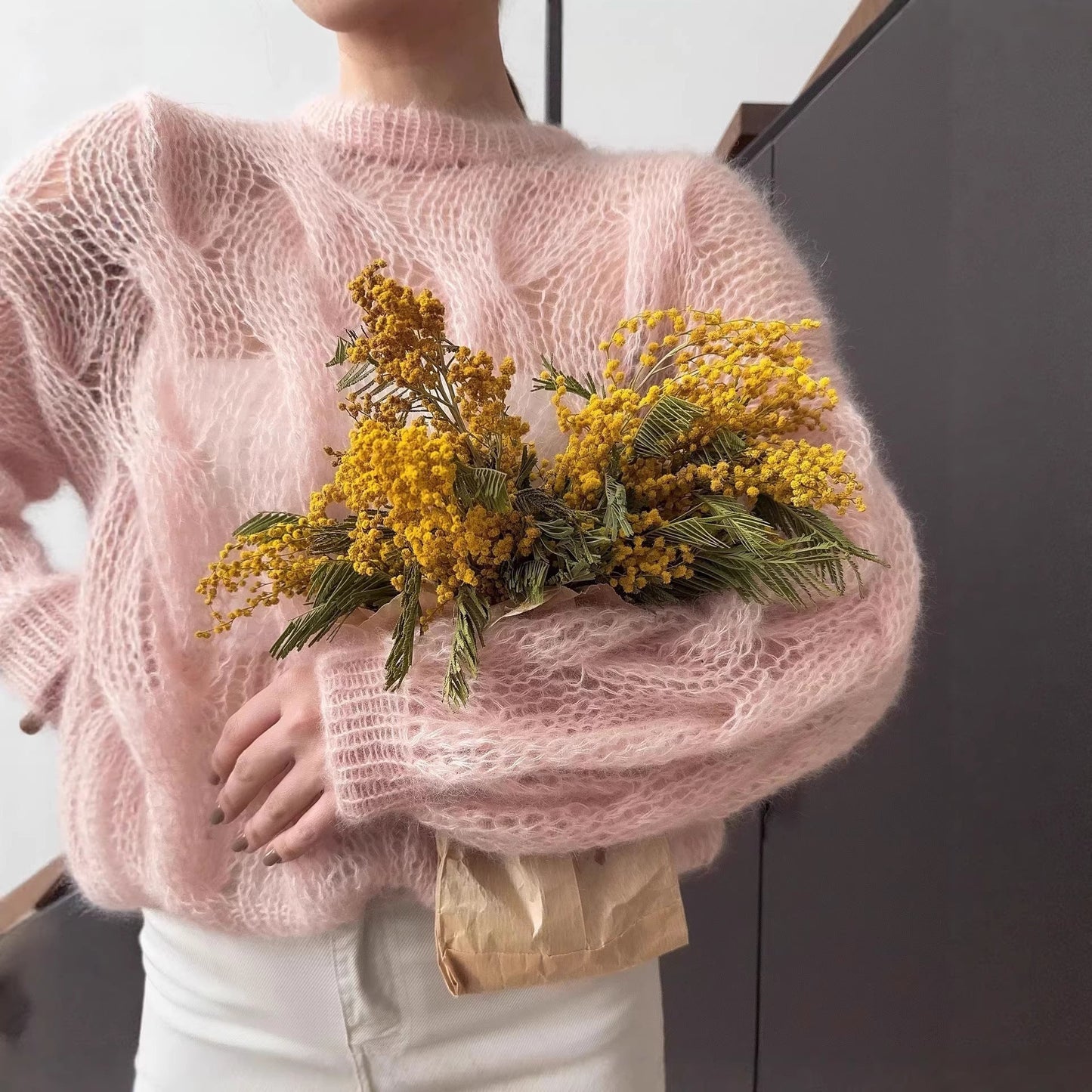 Damen Mohairpullover Weich Voluminöse Ärmel Eveloria