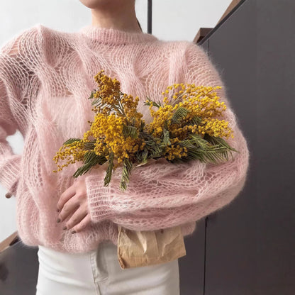 Damen Mohairpullover Weich Voluminöse Ärmel Eveloria