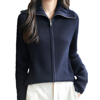 Damen Strickpullover Rippenstruktur Hochschließend Eveloria