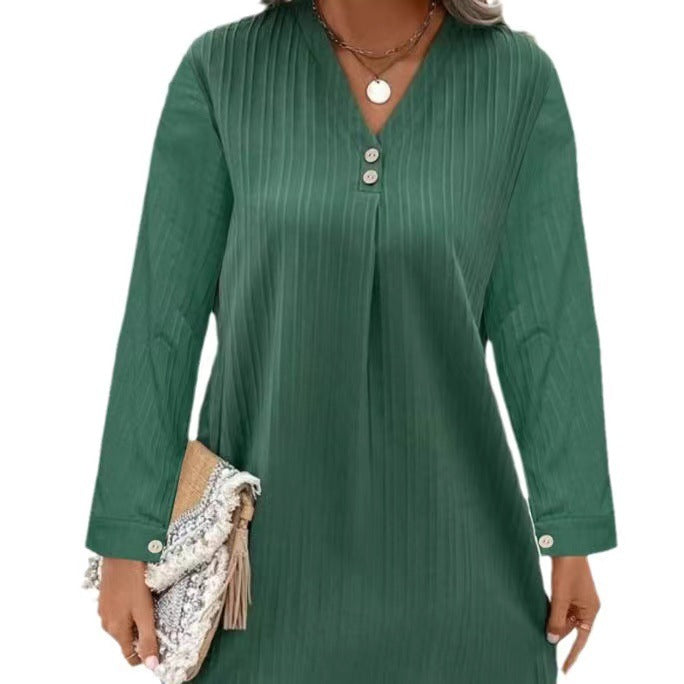 Damen Bluse V-Ausschnitt Streifenbluse aus Leinen mit Knöpfen Blau - Eveloria
