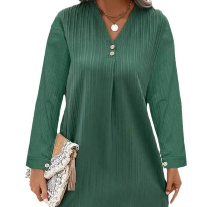 Damen Bluse V-Ausschnitt Streifenbluse aus Leinen mit Knöpfen Blau - Eveloria