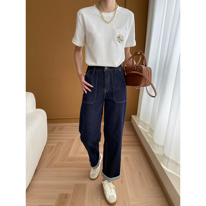 Damen High-Waist Jeans Lässiger Schnitt Mit Taschen Eveloria