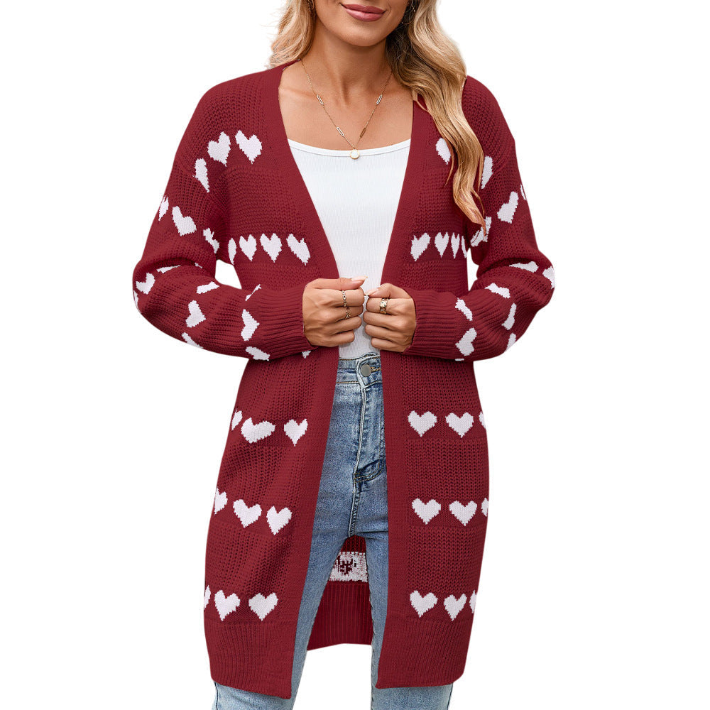 Damen Strickjacke Herz-Muster Eveloria