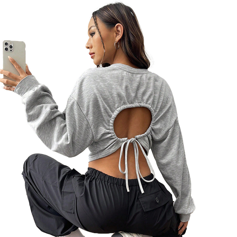Damen Crop-Sweatshirt Weite Ärmel Rundhalsausschnitt Eveloria
