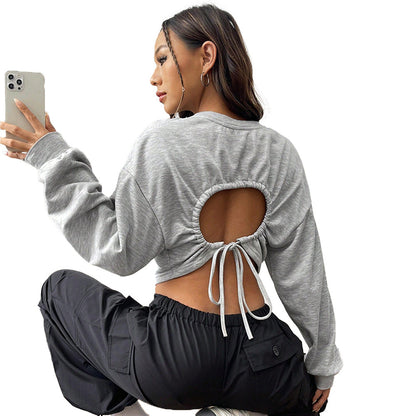 Damen Crop-Sweatshirt Weite Ärmel Rundhalsausschnitt Eveloria