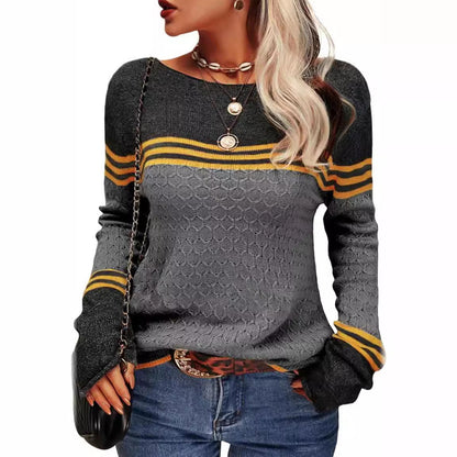 Damen Strickpullover Kontrastfarben Einzigartige Textur Grau