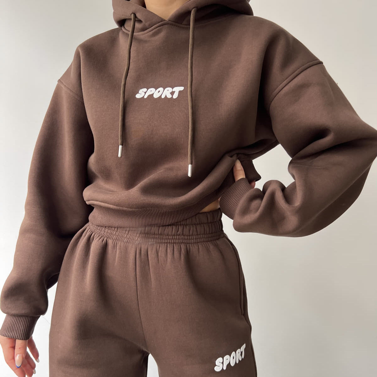 Damen Sport-Hoodie-Set Weiches Material Hochtaillierte Jogginghosen