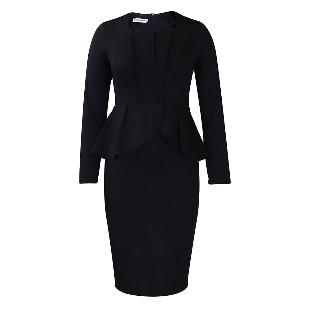 Eveloria Damen Etuikleid mit Peplum Langarm