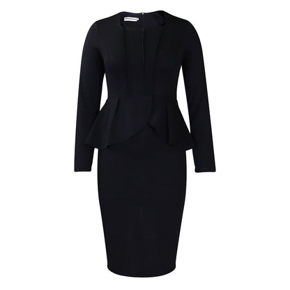 Eveloria Damen Etuikleid mit Peplum Langarm