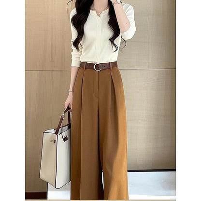 Damen High-Waist-Hose Plissee-Details Weite Passform Eveloria