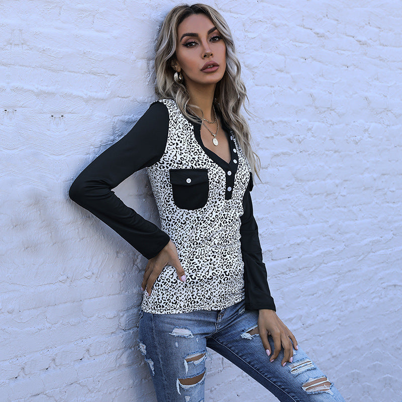 Damen Langarmshirt Leoprint mit Taschen