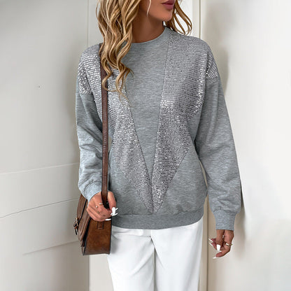 Damen Pullover mit Pailletten-Akzenten Glitzer Effekt
