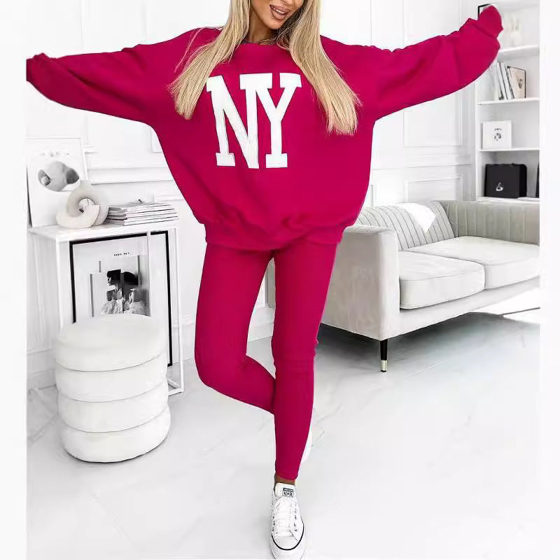 Damen Oversized Pullover mit floralem Logo und passender Leggings
