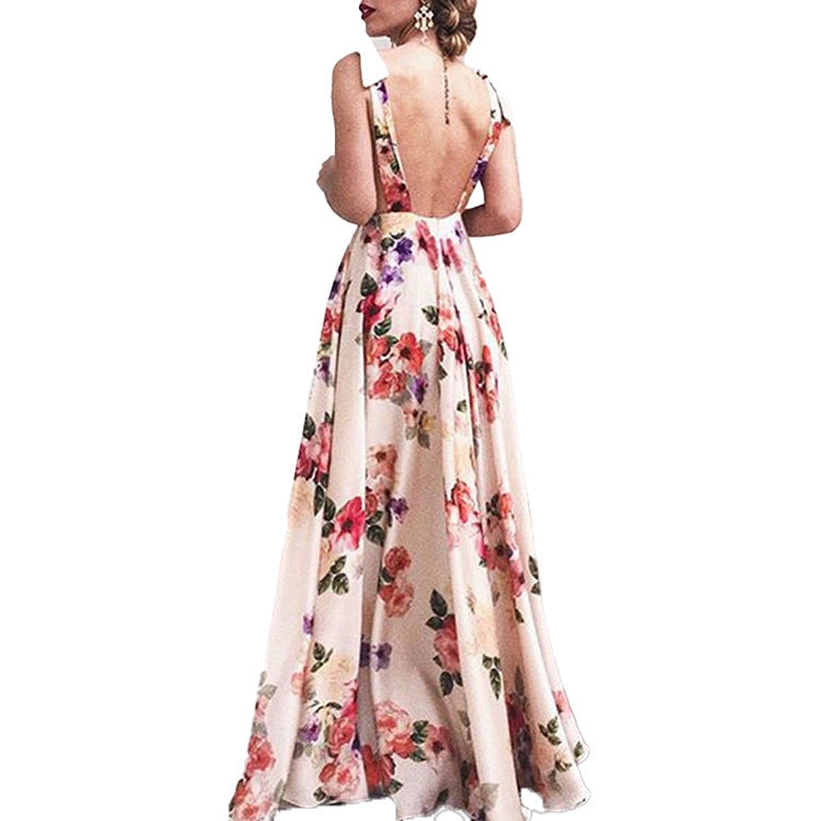 Damen Maxikleid Floralmuster Seitenschlitz Eveloria