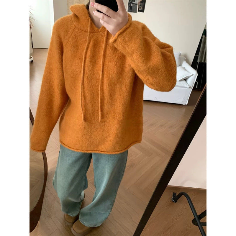 Damen Hoodie Weiches Fleece Kängurutasche Beige