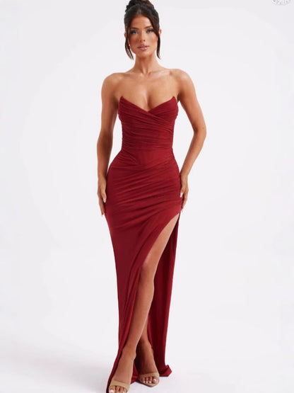 Damen Maxikleid Elegant Schnitt Schlitzdesign