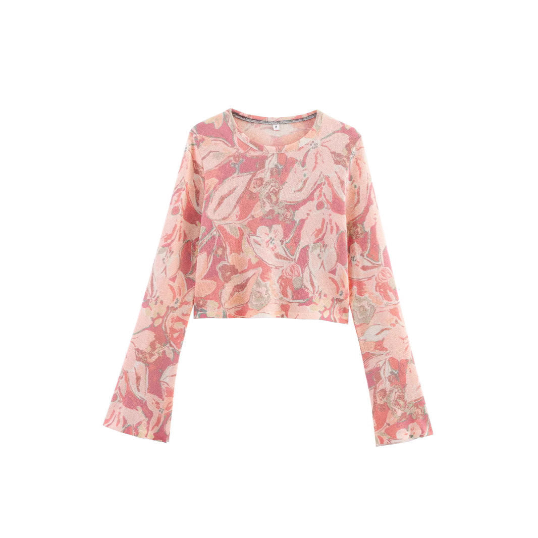 Damen Crop- Floralmuster Weite Ärmel Eveloria