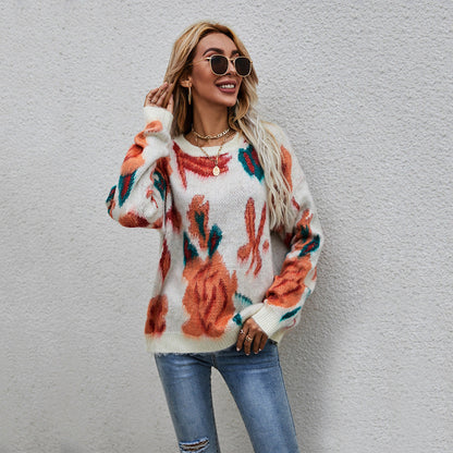 Damen Pullover Florales Strickmuster Eveloria