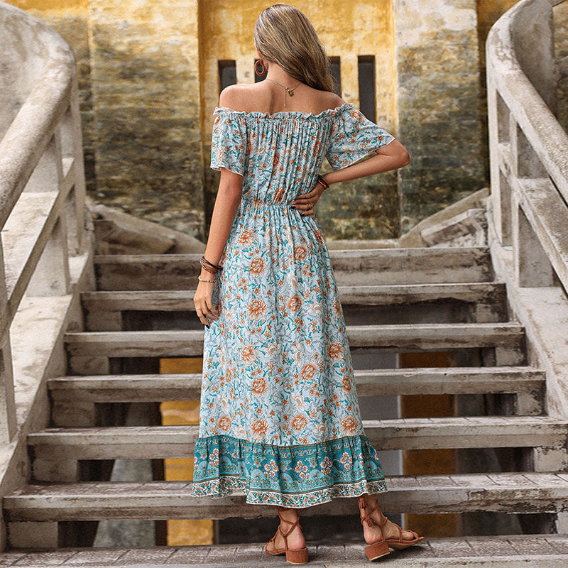 Damen Maxikleid Off-Shoulder Floralmuster Eveloria