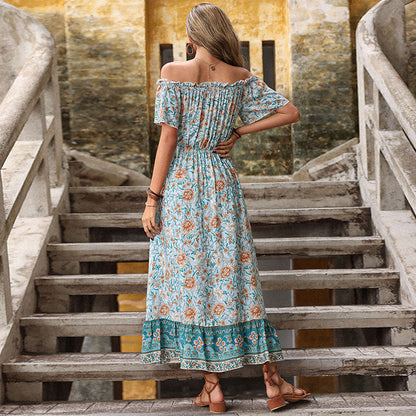 Damen Maxikleid Off-Shoulder Floralmuster Eveloria