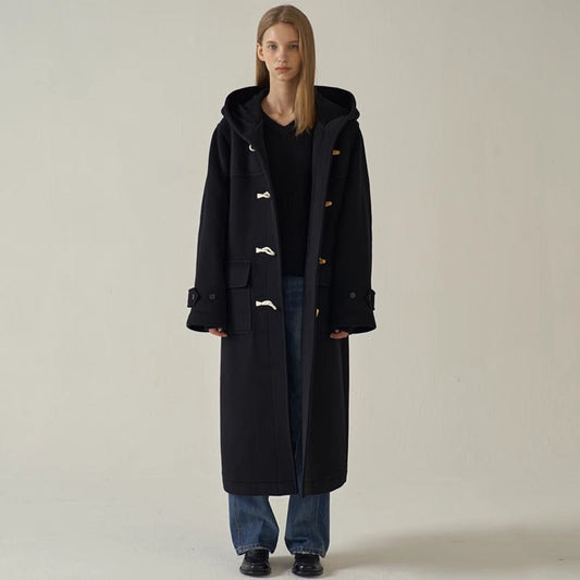 Damen Dufflecoat Lang mit Kapuze Eveloria - Eveloria