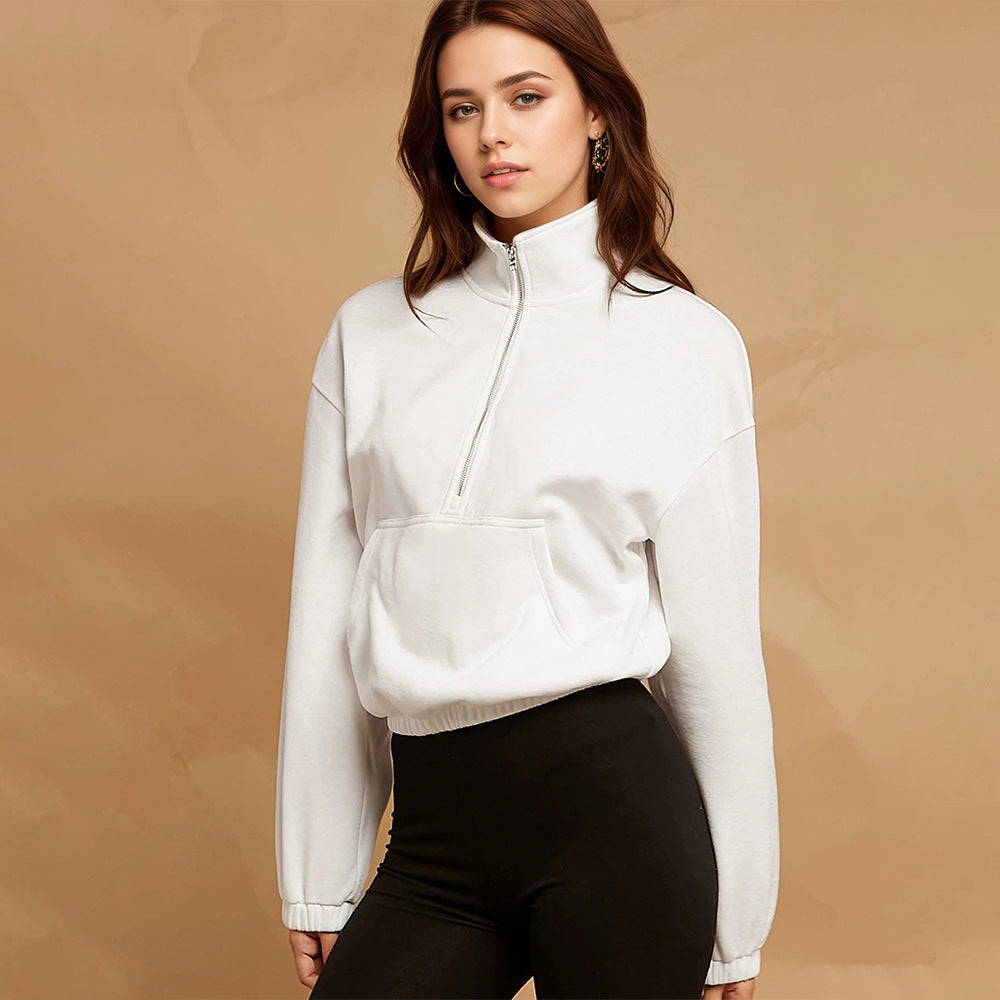 Damen Hoodie Lässig Kängurutasche Elastischer Saum Schwarz Eveloria - Eveloria