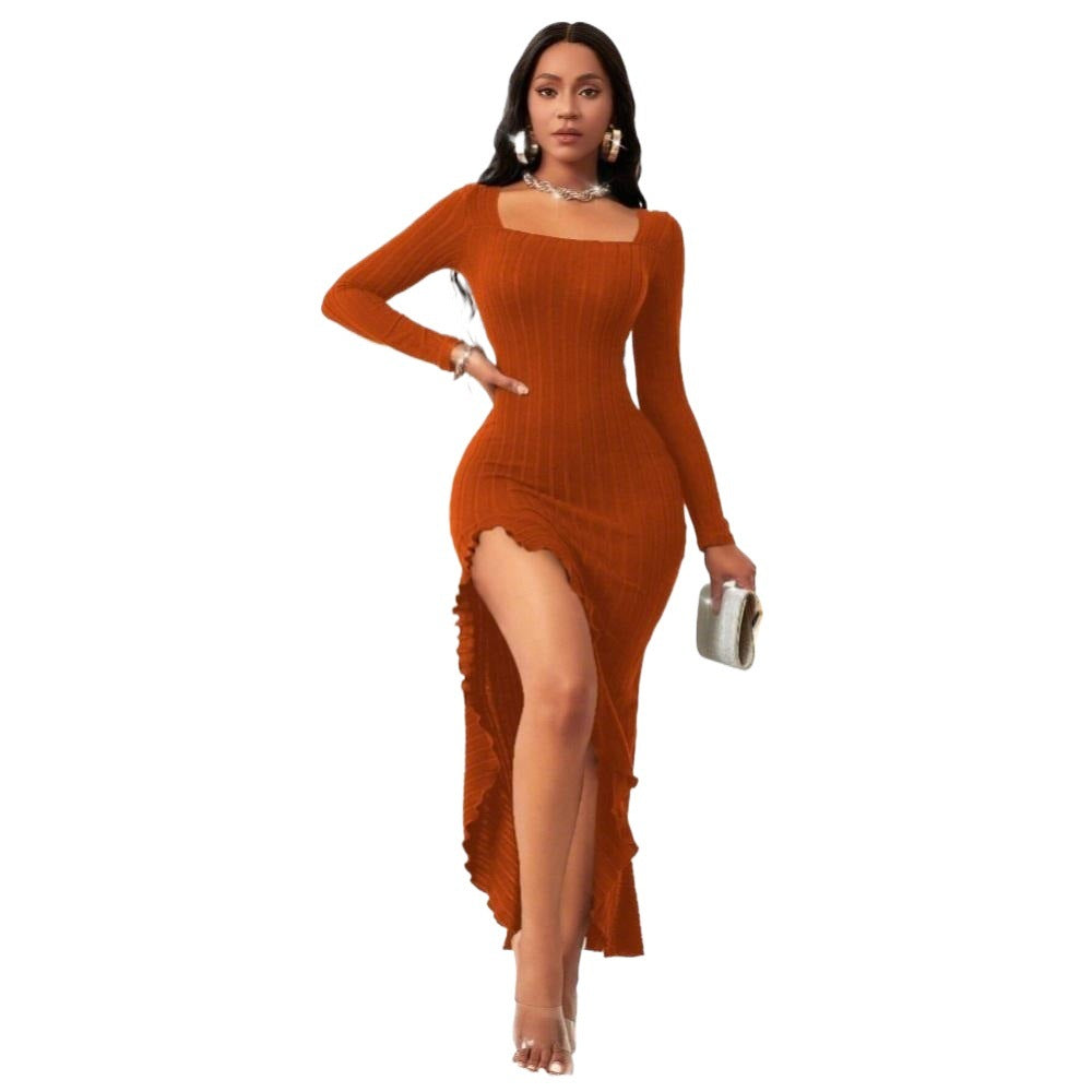 Damen Maxi-Kleid Langärmlig Wasserfall-Schnitt Eveloria