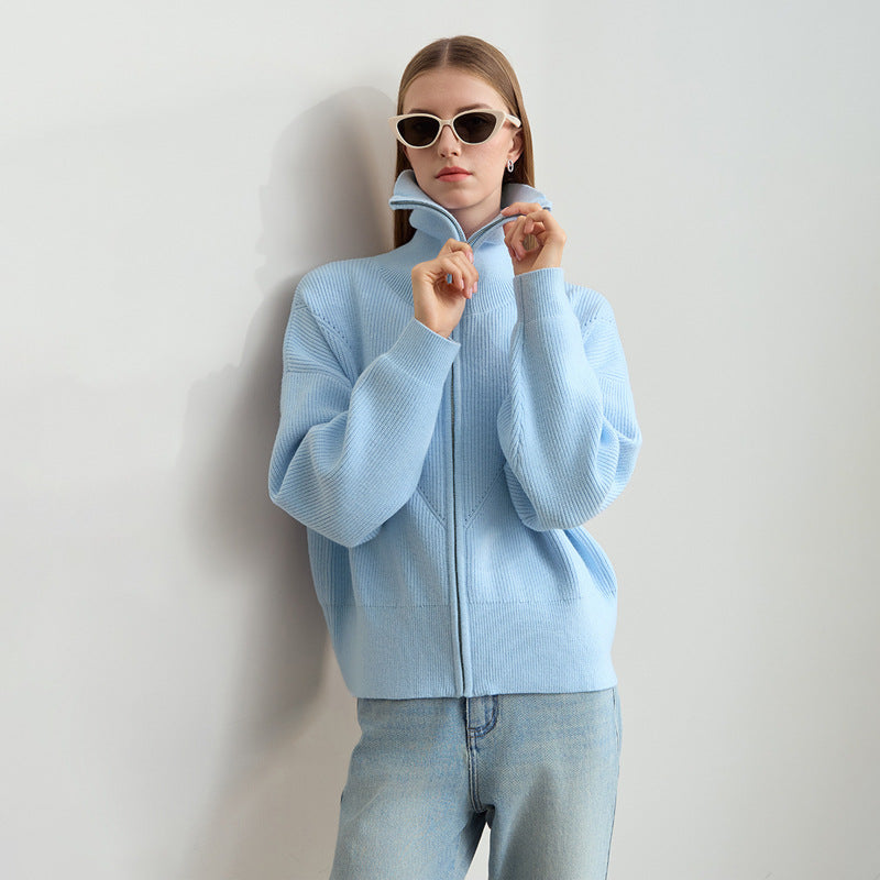 Damen Strickjacke Cropped mit Kapuze und Reißverschluss