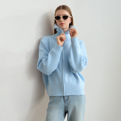 Damen Strickjacke Cropped mit Kapuze und Reißverschluss