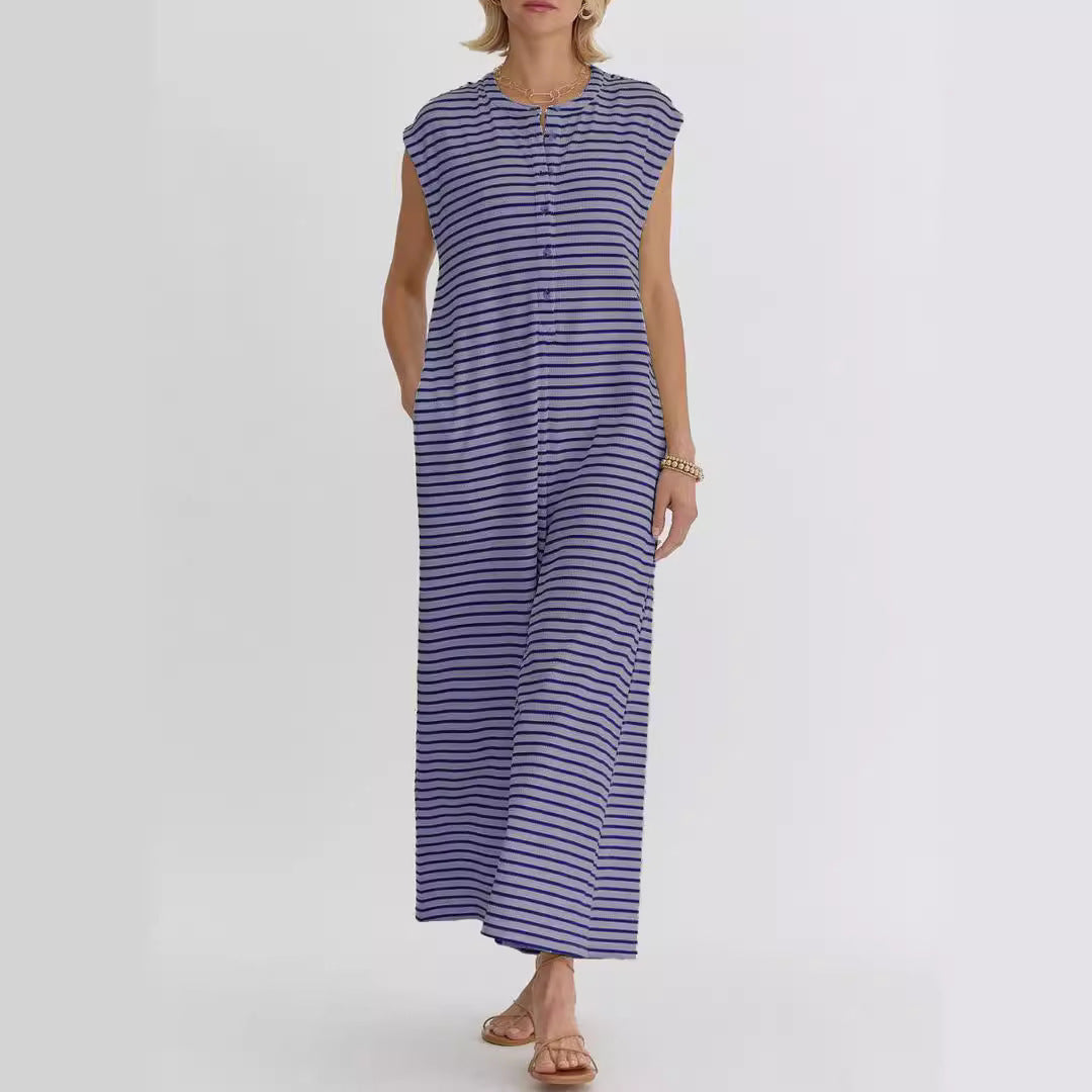 Damen Jumpsuit Streifenmuster Praktische Taschen