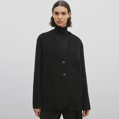 Damen Strickblazer Elegant Großes Revers Praktische Taschen Eveloria - Eveloria
