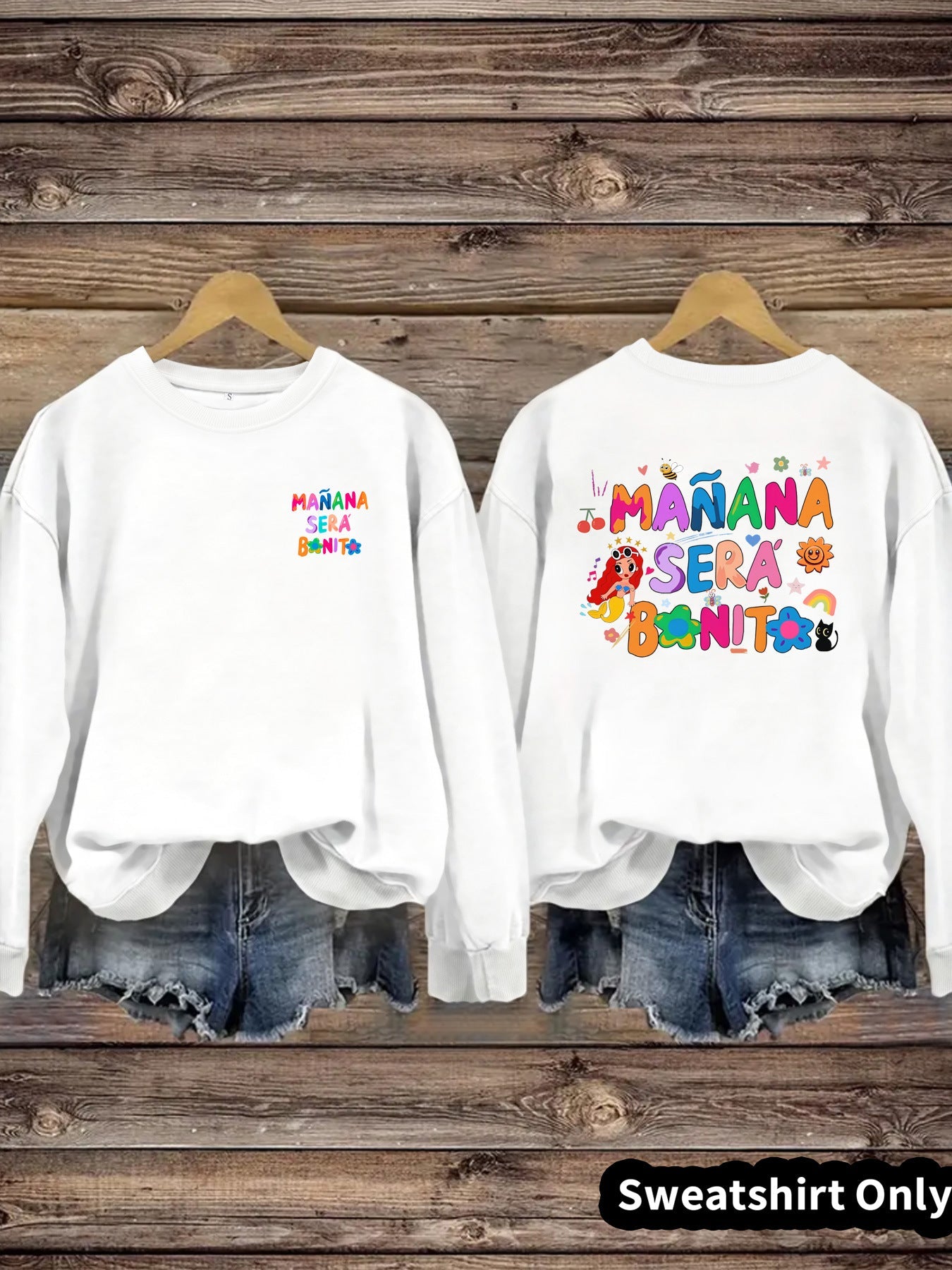 Damen Sweatshirt Verspielter Aufdruck Lässiger Schnitt Grau