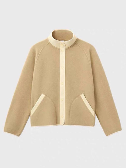Damen Fleece-Jacke Elastischer Kragen Praktische Taschen