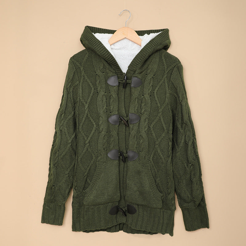 Damen Strickjacke Hochkragen Bequem Grün