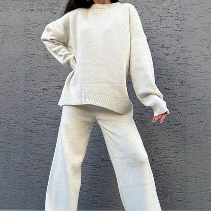 Damen Strickpullover Hochgeschlossener Kragen Breite Ärmel Beige