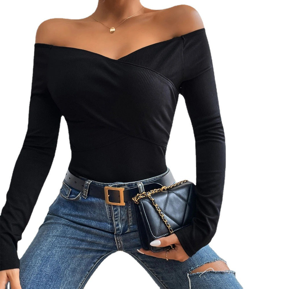 Damen Off-Shoulder-Body Langarm Wickel-Design