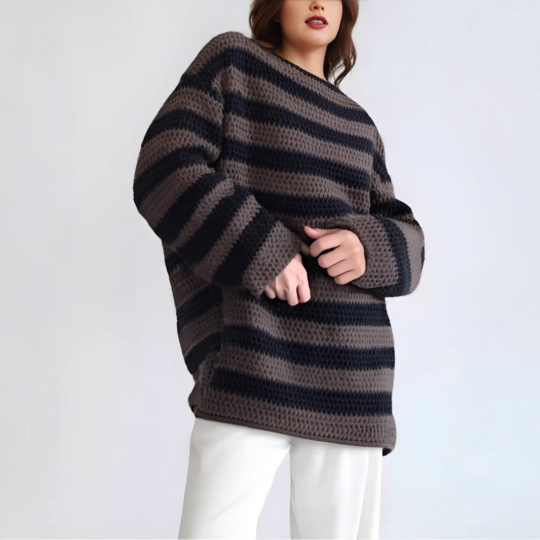 Damen Oversized-Pullover Gestrickt Breites Streifenmuster