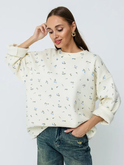 Damen Sweatpullover Oversized Floralmuster Grün Eveloria