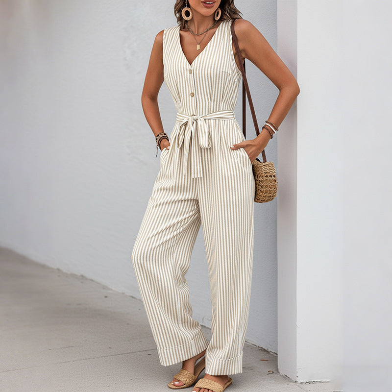Damen Jumpsuit Breite Beine Taillengürtel Eveloria