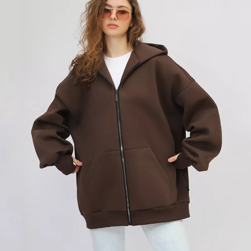 Damen Oversized Kapuzenjacke Hoch Bündchen Reißverschluss Eveloria - Eveloria