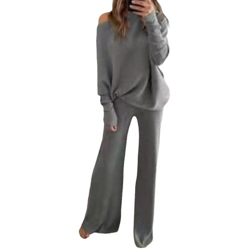 Damen Strick-Loungewear-Set Off-Shoulder Oberteil Weite Passform