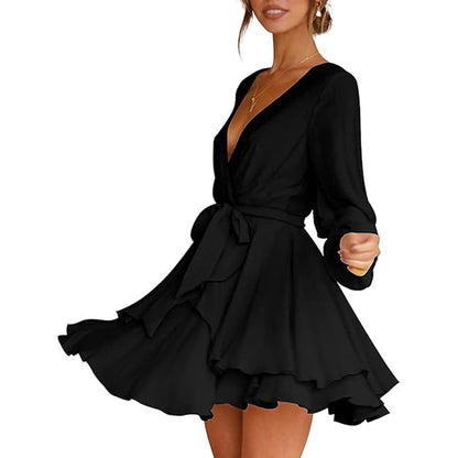 Damen Wickelkleid Langärmlig Volant