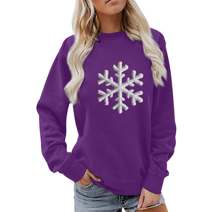 Damen Sweatshirt Schneeflockenmotiv Lässig Grau Eveloria